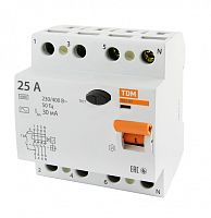 Выключатель дифференциальный (УЗО) ВД1-63 4п 25А 30мА тип AC | код. SQ0203-0032 | TDM